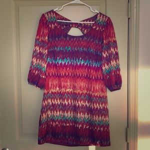 Multi 3/4 Sleeve Dress with Keyhole Back